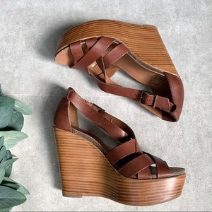 Lucky Brand Brown Leather Platform Wedge Sandal